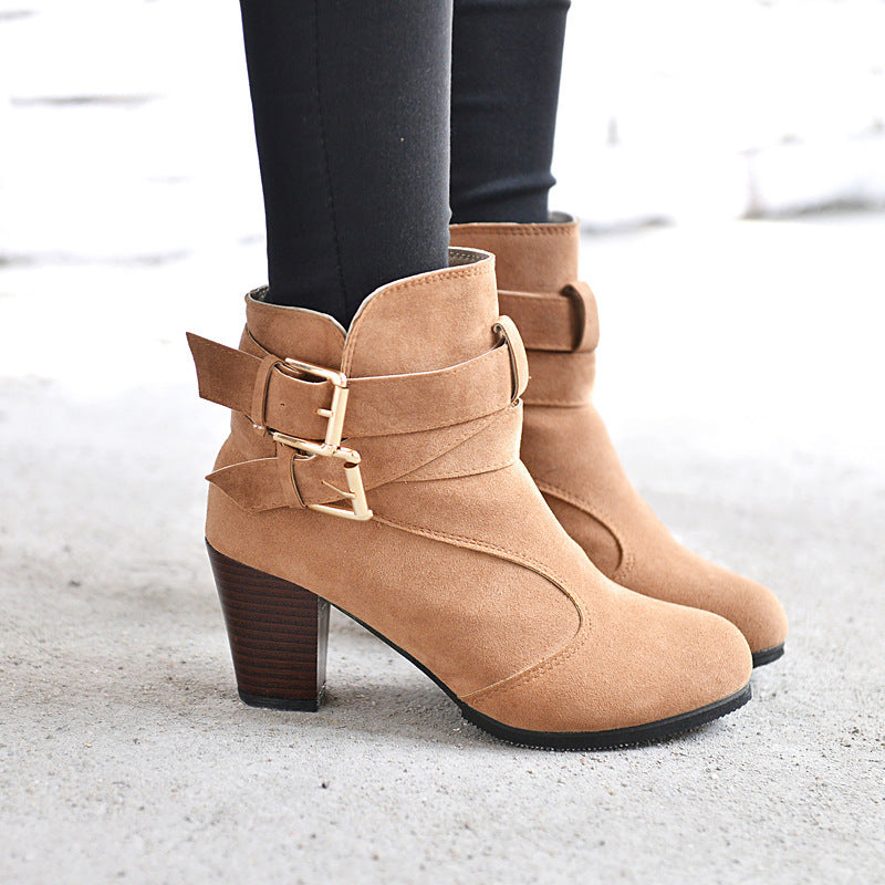 Winter Herbst Leder Casual Frauen High Heels Pumps Warme Stiefeletten