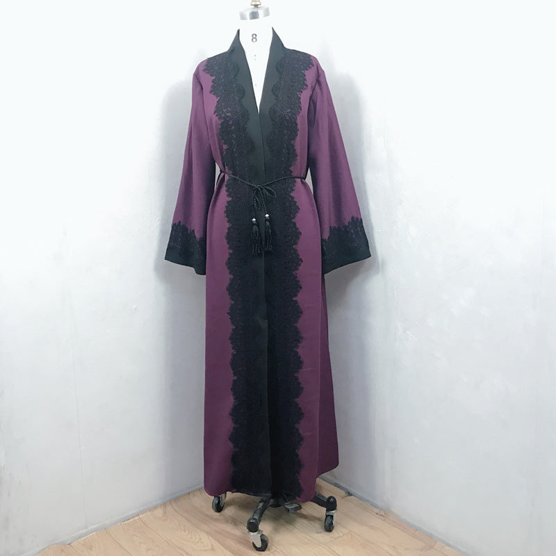 Stylish Muslim Women'S Lace Dress Cardigan Robe for Everyday Wear
