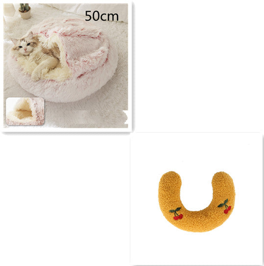 2 en 1 Lit pour chien et chat Lit d'hiver pour animaux de compagnie Lit rond en peluche Lit chaud Maison douce longue en peluche Produits pour animaux de compagnie