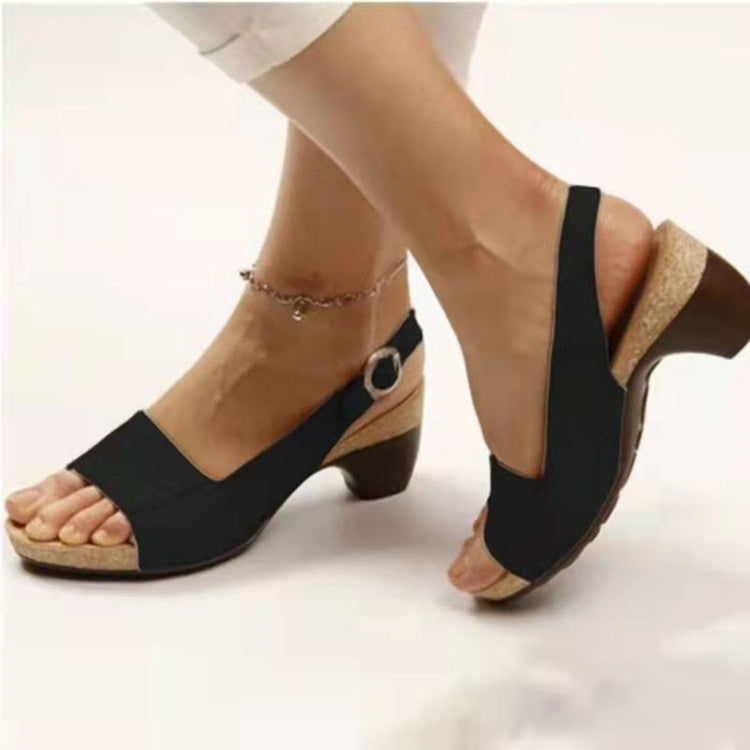 Knöchelriemen Sandalen Sommer Low Heel Peep Toe Schuhe Damen