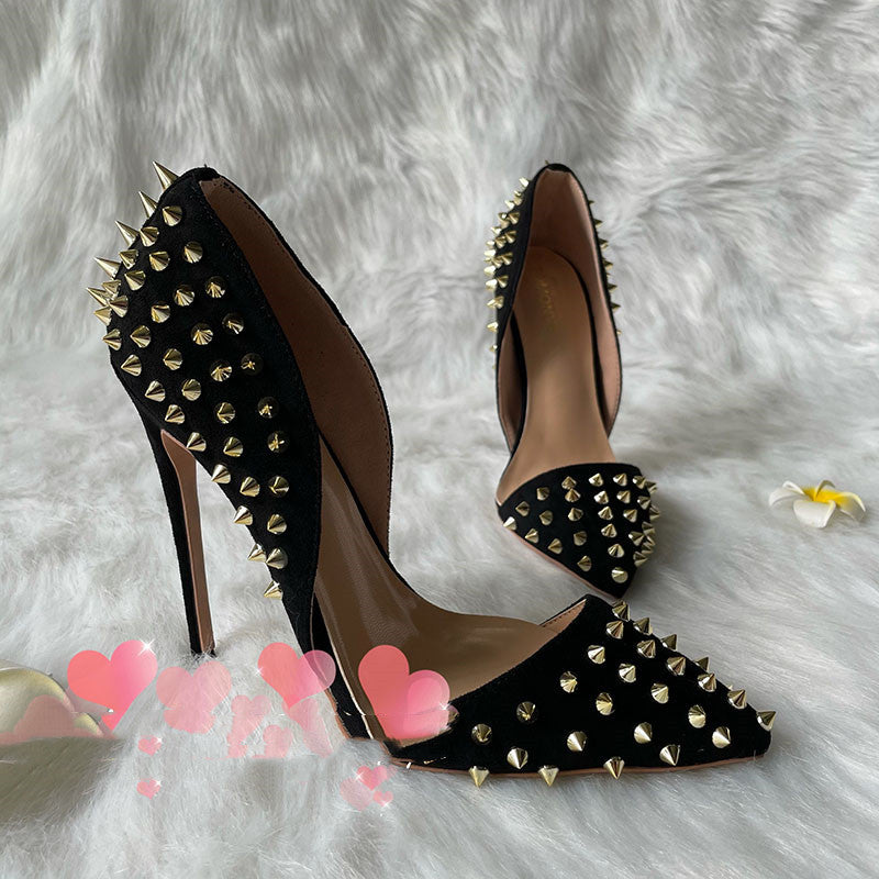 Damenschuhe Schwarz Wildleder Gold Nieten