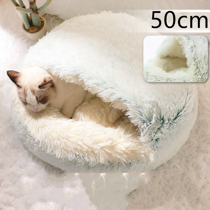 2 en 1 Lit pour chien et chat Lit d'hiver pour animaux de compagnie Lit rond en peluche Lit chaud Maison douce longue en peluche Produits pour animaux de compagnie