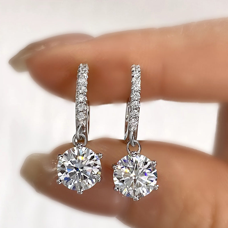 Boucles d'oreilles pendantes en argent sterling 925 classique six griffes moissanite femme