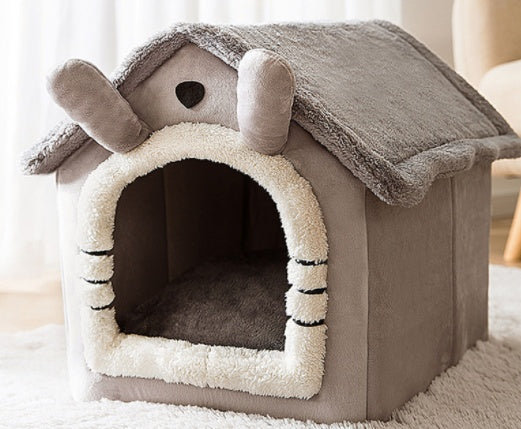 Niche pliable pour chien, lit pour chat, villa d'hiver, chenil, niche amovible, nid chaud, grotte fermée, canapé, fournitures pour animaux de compagnie