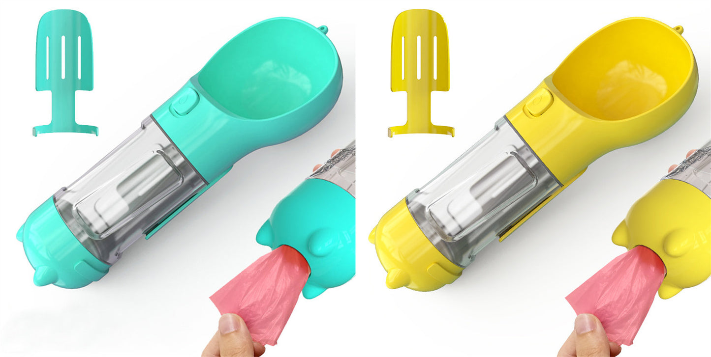 Bouteille d'eau pour animaux de compagnie, gamelle, rangement de sacs poubelles, portable pour voyage en extérieur, bouteille d'eau 3-en-1 pour chien