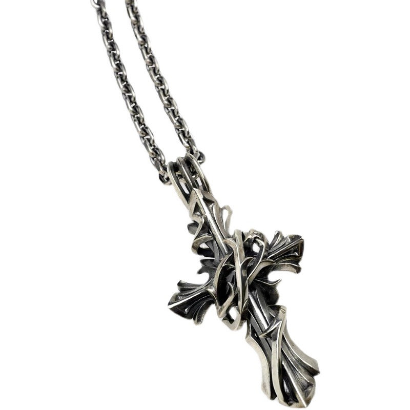 Niche Hip Hop Sterling Silver Cross Necklace