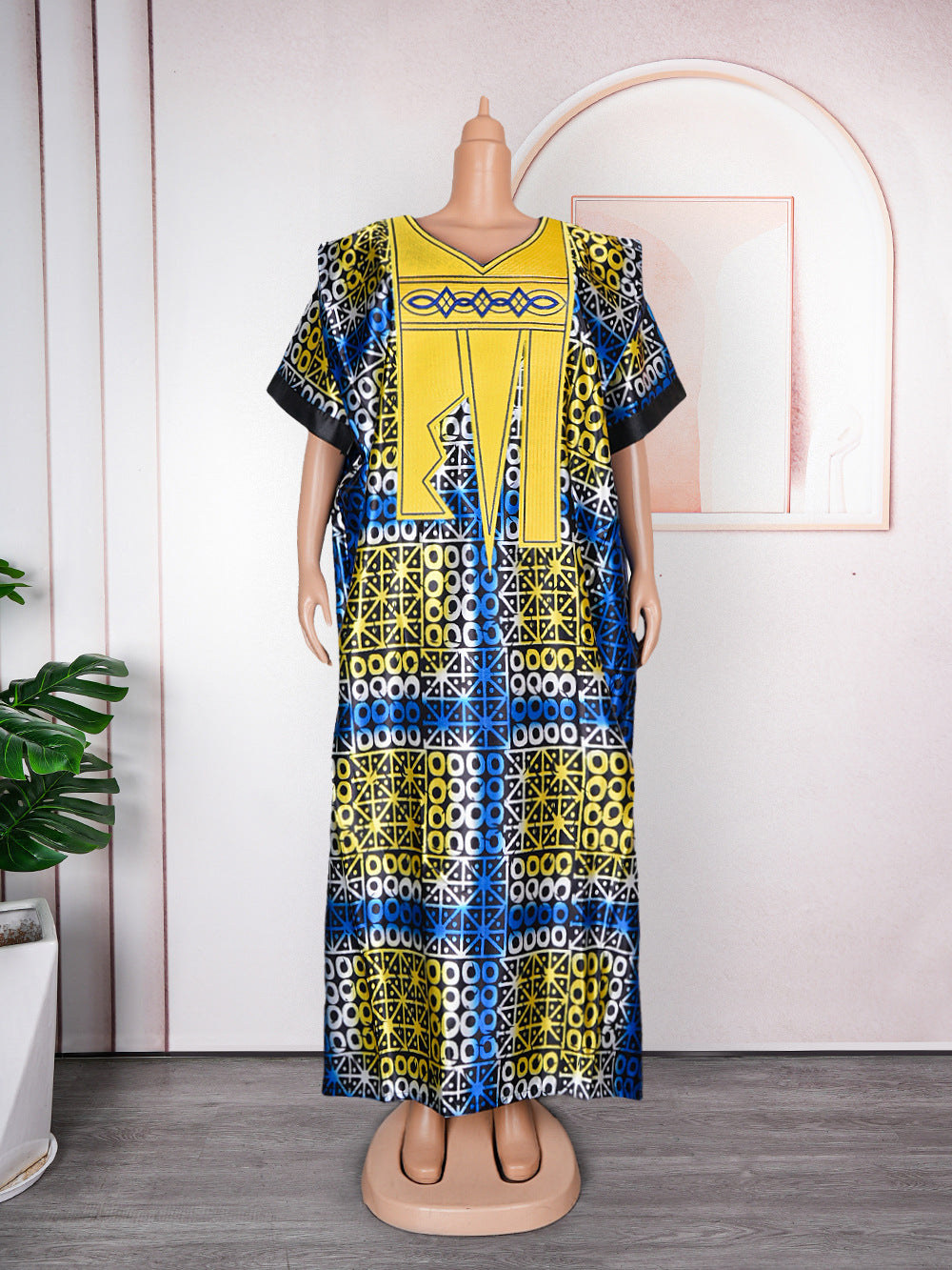 Stylish Plus Size Printed Dress Women'S Embroidery Muslim Robe for Ev