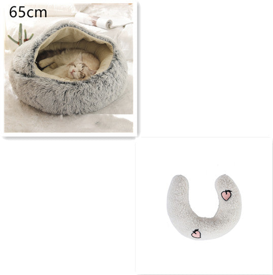 2 en 1 Lit pour chien et chat Lit d'hiver pour animaux de compagnie Lit rond en peluche Lit chaud Maison douce longue en peluche Produits pour animaux de compagnie