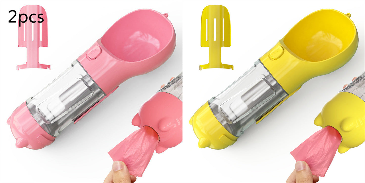 Bouteille d'eau pour animaux de compagnie, gamelle, rangement de sacs poubelles, portable pour voyage en extérieur, bouteille d'eau 3-en-1 pour chien