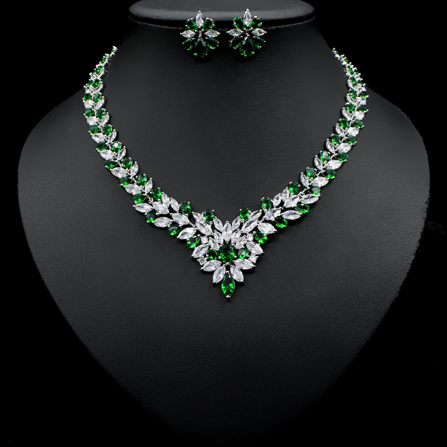 Braut Zirkon Schmuck Halskette Ohrring Set
