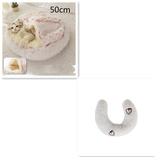 2 en 1 Lit pour chien et chat Lit d'hiver pour animaux de compagnie Lit rond en peluche Lit chaud Maison douce longue en peluche Produits pour animaux de compagnie