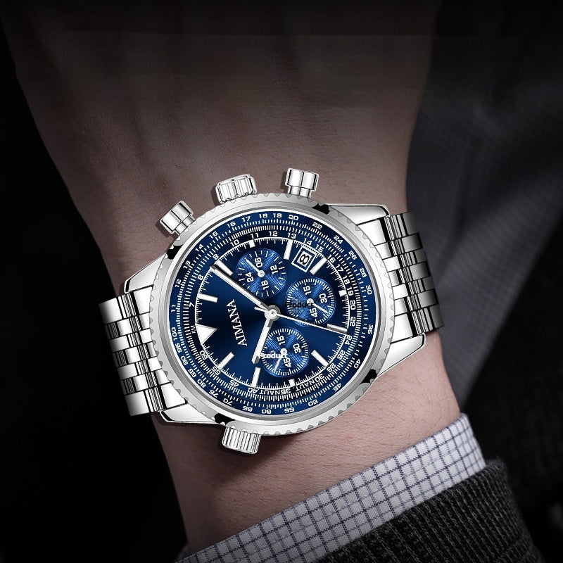 Herrenquarzuhr mit drei Augen und sechs Zeigern