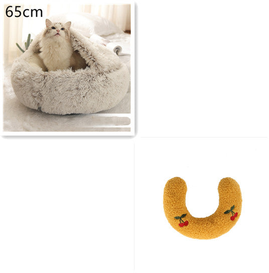 2 en 1 Lit pour chien et chat Lit d'hiver pour animaux de compagnie Lit rond en peluche Lit chaud Maison douce longue en peluche Produits pour animaux de compagnie