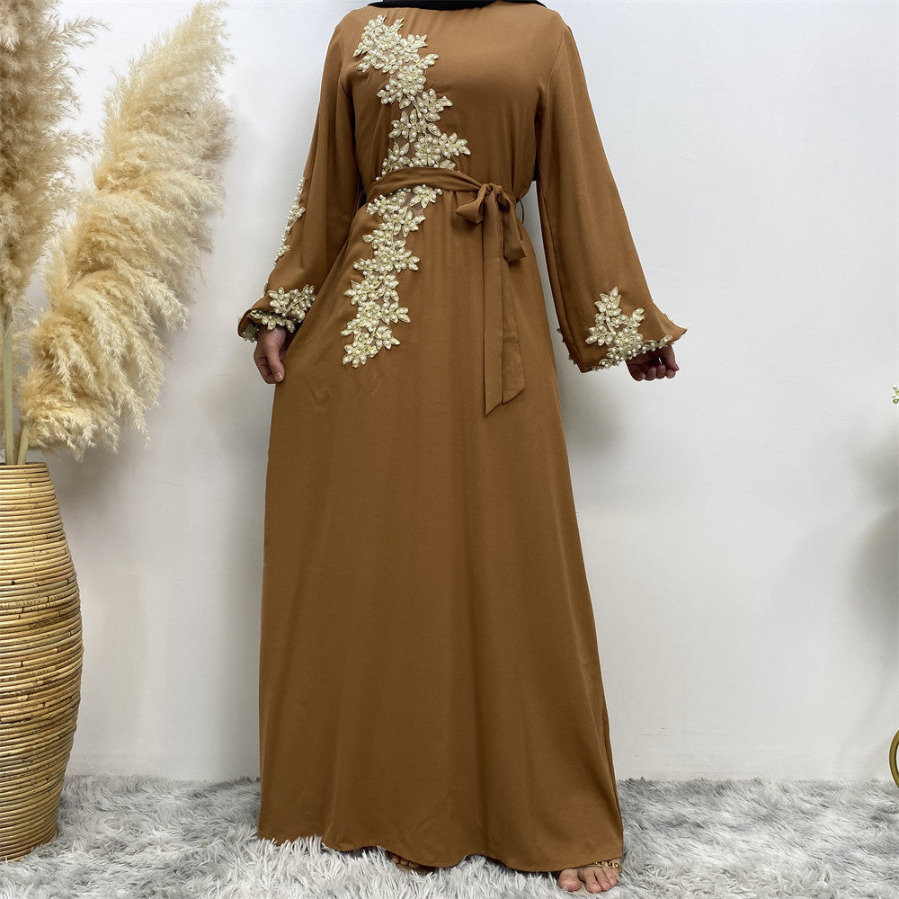 Stylish Fashion Lace Beaded Muslim Dress Women for Everyday Wear