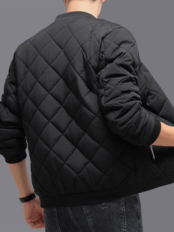 Manteau en coton à motif losanges, blouson de baseball chaud et épais pour homme, vêtement d'extérieur décontracté de couleur unie