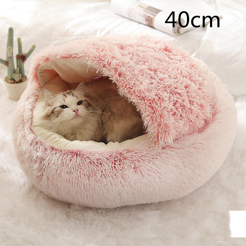 2 en 1 Lit pour chien et chat Lit d'hiver pour animaux de compagnie Lit rond en peluche Lit chaud Maison douce longue en peluche Produits pour animaux de compagnie