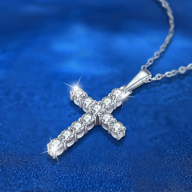 Elegant Moissanite 925 Sterling Silver Cross Necklace Pendant For Wom