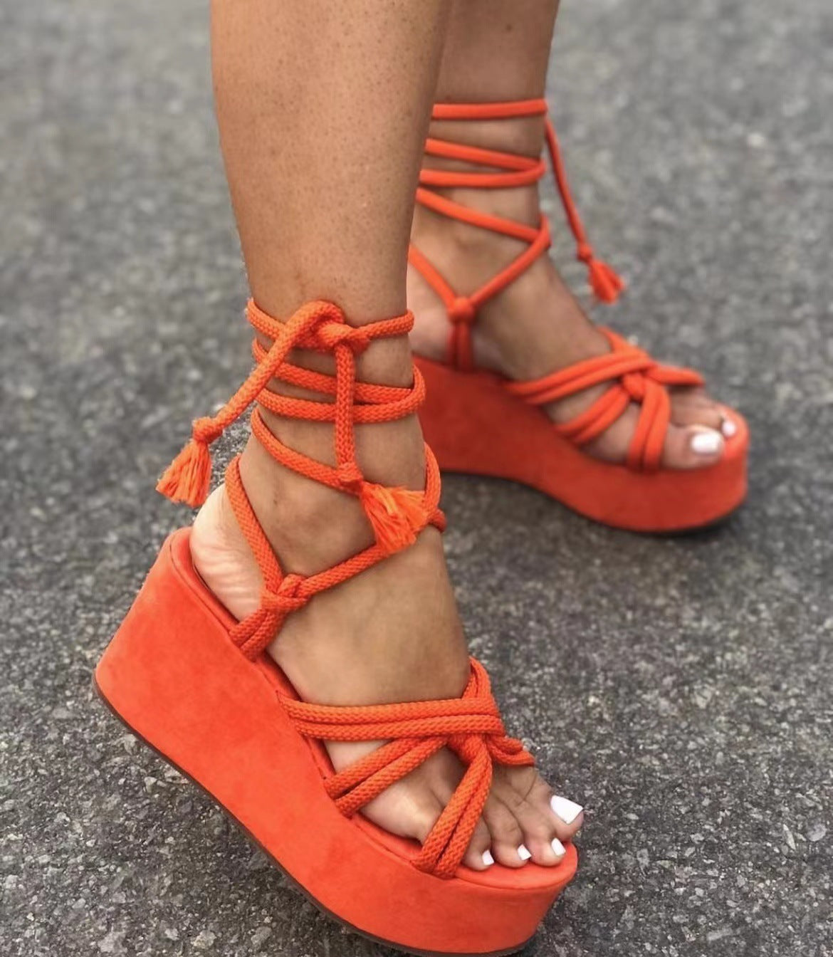 Sommer Frauen Keile Schuhe High Heel Riemchensandalen