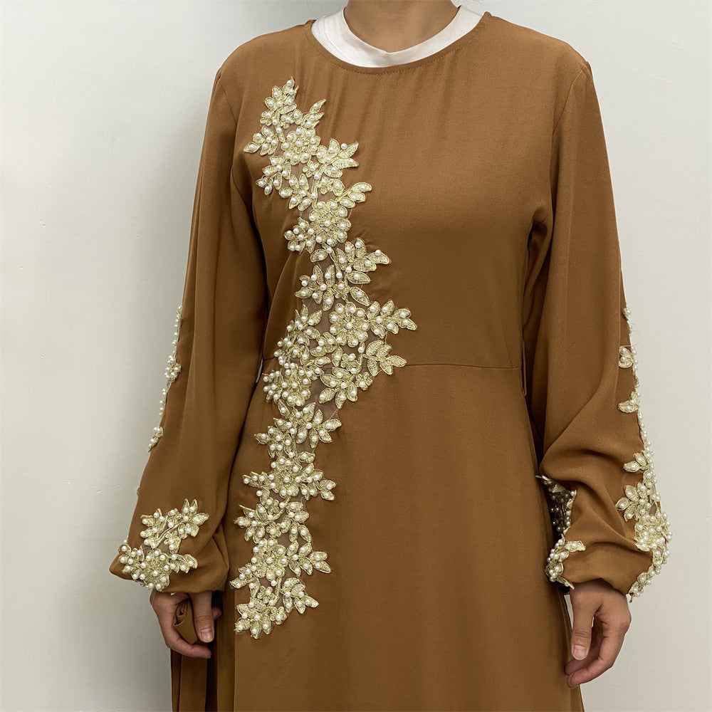 Stylish Fashion Lace Beaded Muslim Dress Women for Everyday Wear