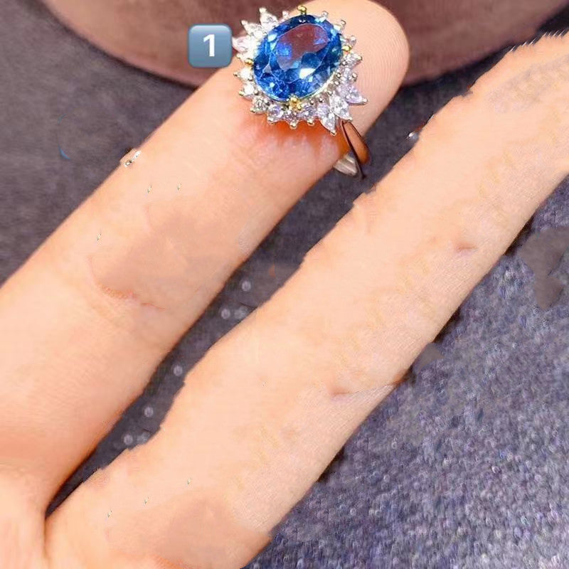 Damenmode Persönlichkeit Natürlicher Blautopasring
