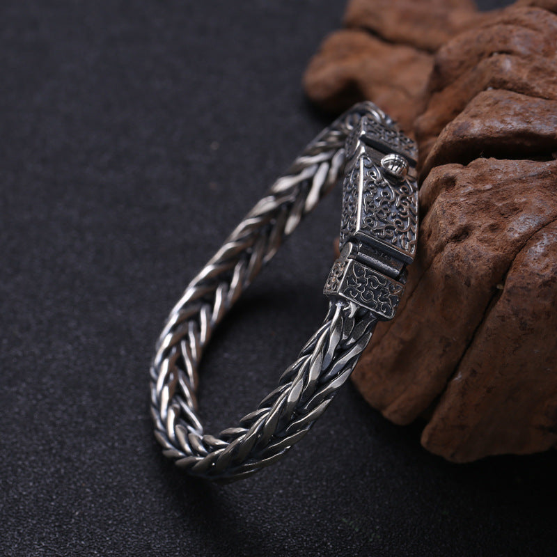 Bracelet tressé en rotin pour hommes, en argent sterling 925