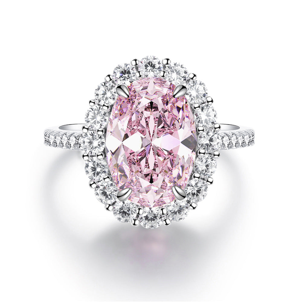 925 Sterling Silver Pink Diamond Egg-shaped Closed Wedding Ring European And American