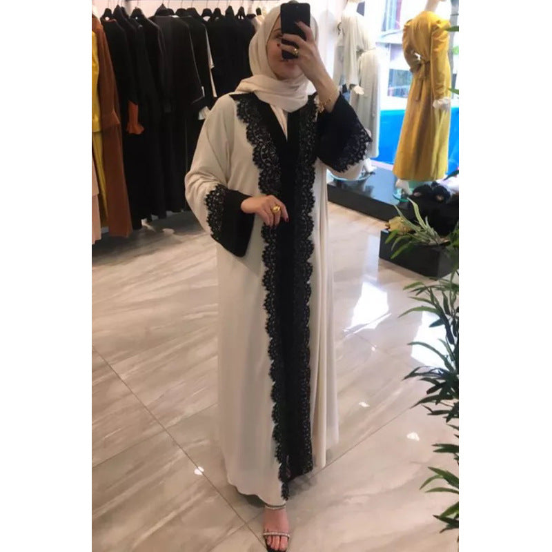 Stylish Muslim Women'S Lace Dress Cardigan Robe for Everyday Wear