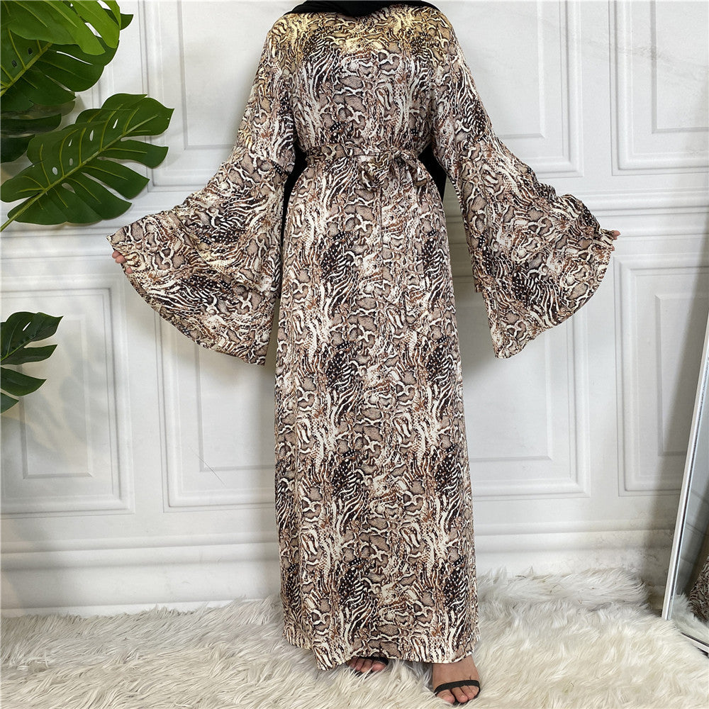Stylish Fashionable Printed Large Lace Up Muslim Dress for Everyday W