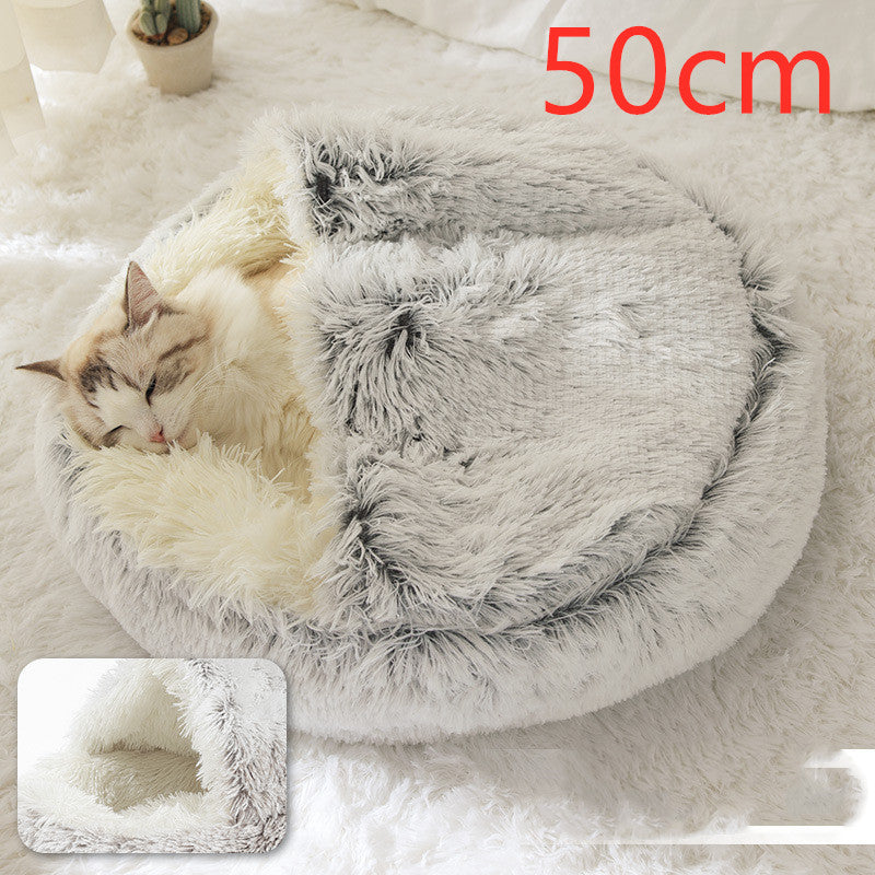 2 en 1 Lit pour chien et chat Lit d'hiver pour animaux de compagnie Lit rond en peluche Lit chaud Maison douce longue en peluche Produits pour animaux de compagnie