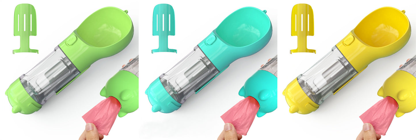 Bouteille d'eau pour animaux de compagnie, gamelle, rangement de sacs poubelles, portable pour voyage en extérieur, bouteille d'eau 3-en-1 pour chien