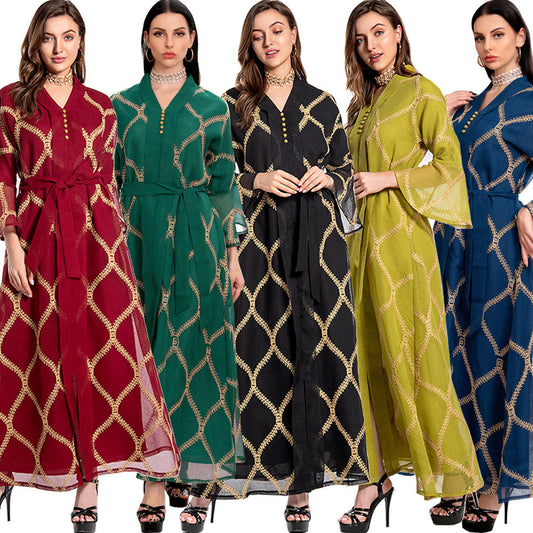 Stylish Middle East Muslim Temperament Gauze Dress for Everyday Wear