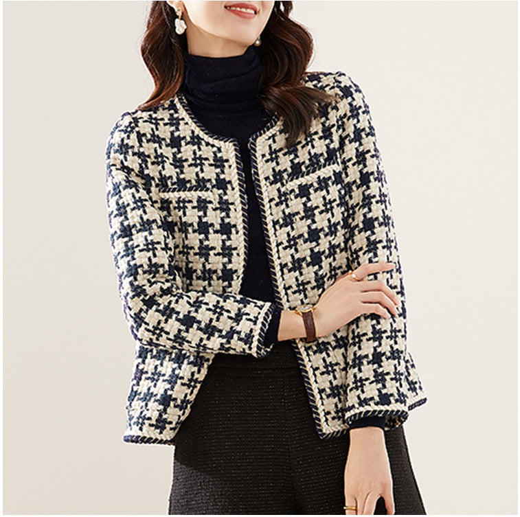 Stylish Houndstooth Small Fragrance Jacket Women Clothing for Everyda