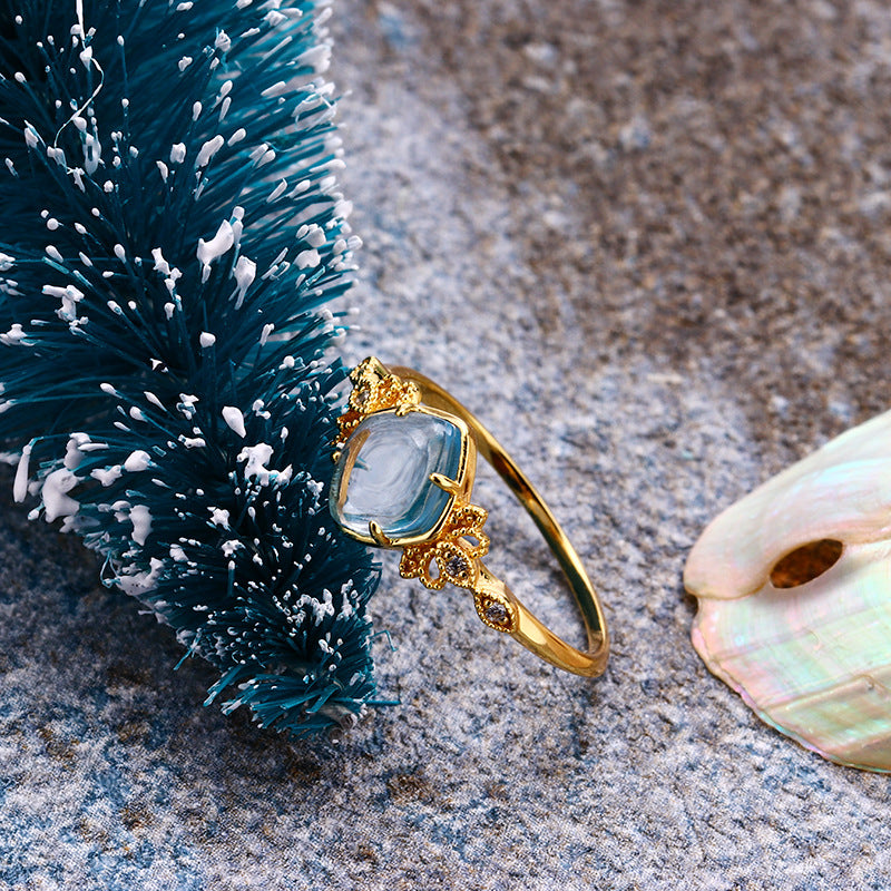 Vintage Diamond Ring Natural Topaz