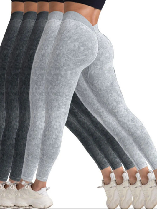 5er-Pack V-Rücken Scrunch Butt Workout-Leggings, Nahtlose Yoga-Leggings für Damen im Fitnessstudio, Aktive Yoga-Hosen mit hoher Taille, Yoga-Leggings mit hoher Taille