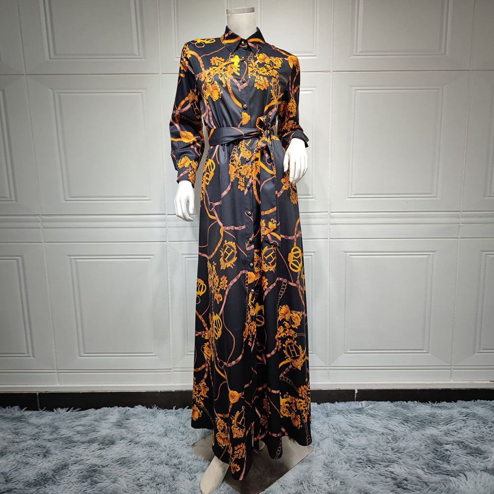 Robe à lacets vintage pour femme avec imprimé oriental musulman