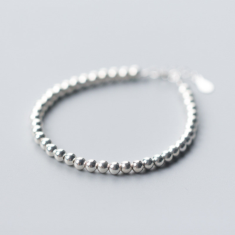 S925 Silver Bracelet Retro Simple Silver Ball Round Bead Bracelet Sweet Hand Jewelry