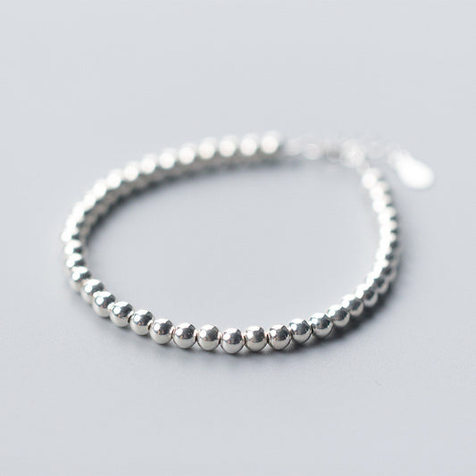 S925 Silver Bracelet Retro Simple Silver Ball Round Bead Bracelet Sweet Hand Jewelry