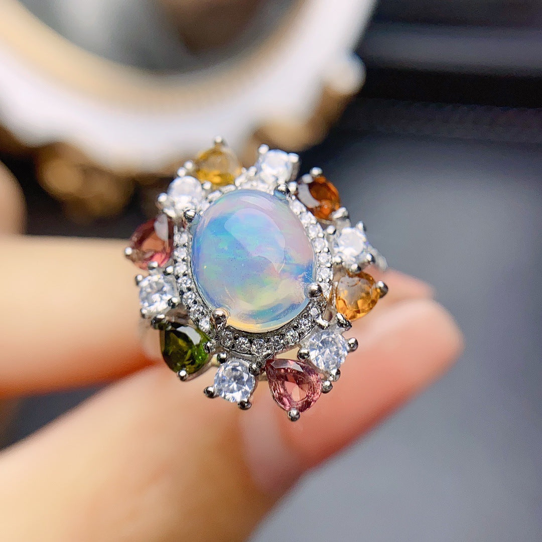 S925 Silver Inlaid Main Stone Opal Ring