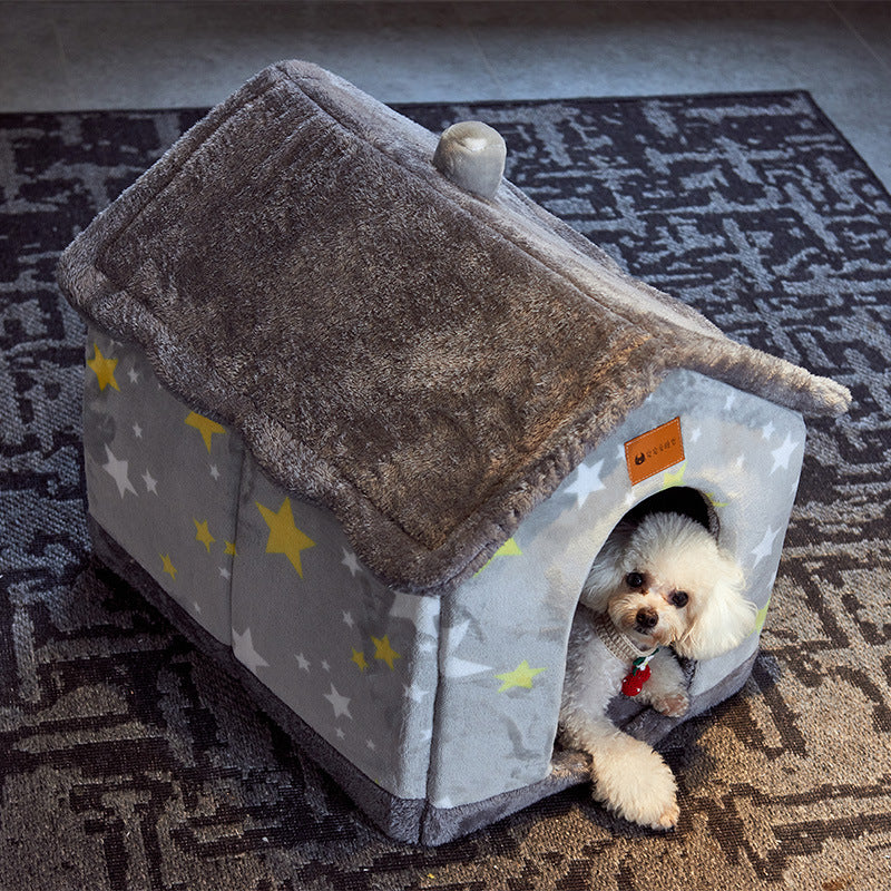 Niche pliable pour chien, lit pour chat, villa d'hiver, chenil, niche amovible, nid chaud, grotte fermée, canapé, fournitures pour animaux de compagnie