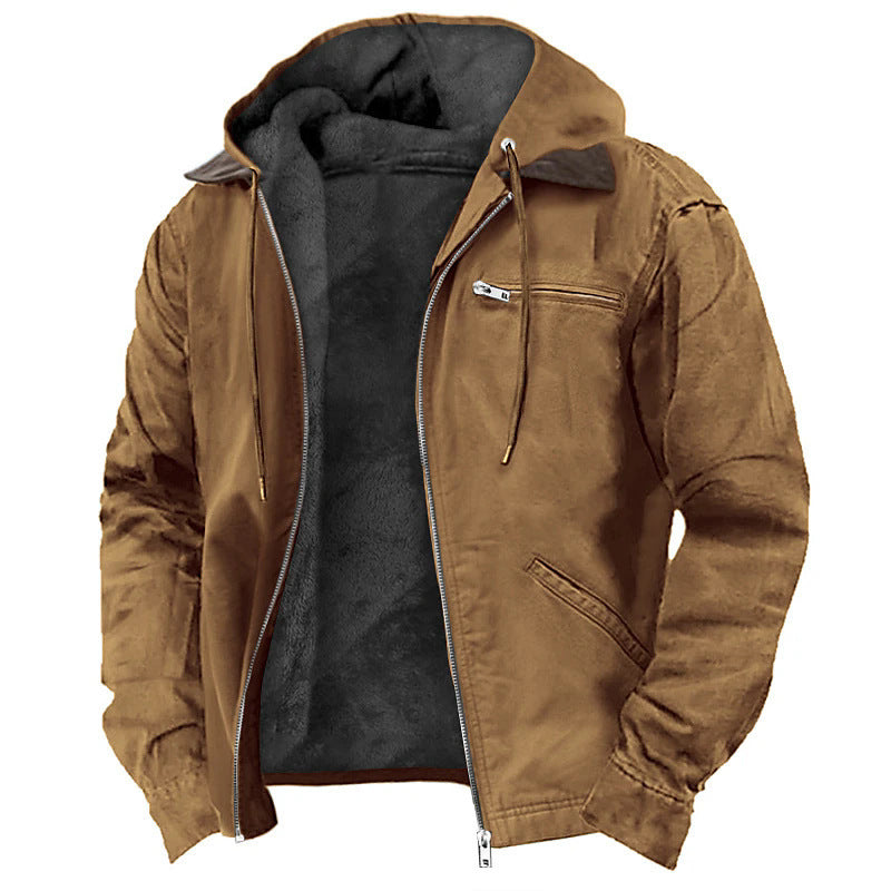 Winter Kapuzenmantel mit Taschen Mode Warme Fleece-Reißverschlussjacke Freizeit Oberbekleidung Herrenbekleidung