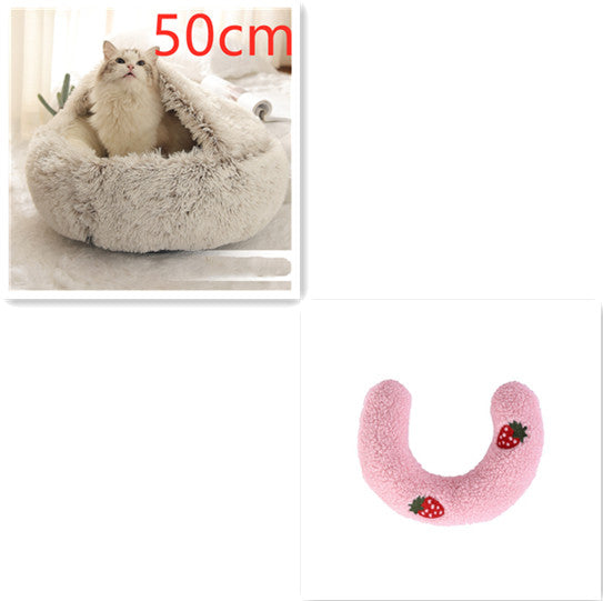 2 en 1 Lit pour chien et chat Lit d'hiver pour animaux de compagnie Lit rond en peluche Lit chaud Maison douce longue en peluche Produits pour animaux de compagnie