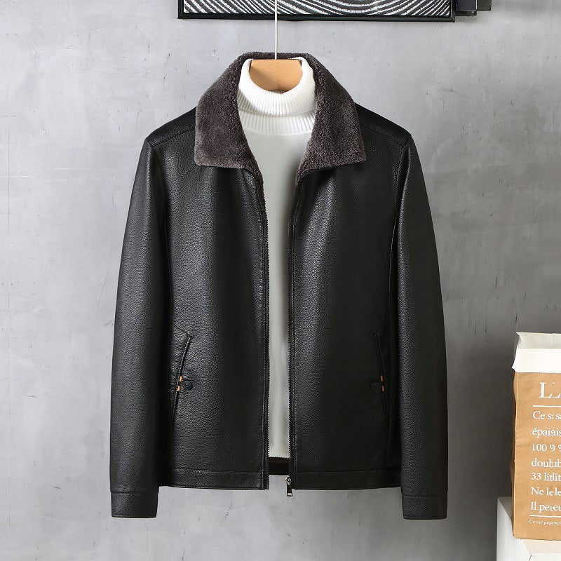 Manteau rembourré en cuir polaire à revers pour homme