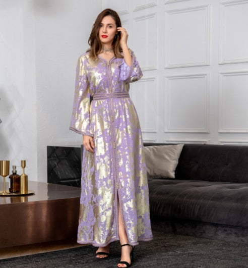 Muslimischer Bronzing-Bademantel, zweiteiliges Damenkleid mit Gürtel