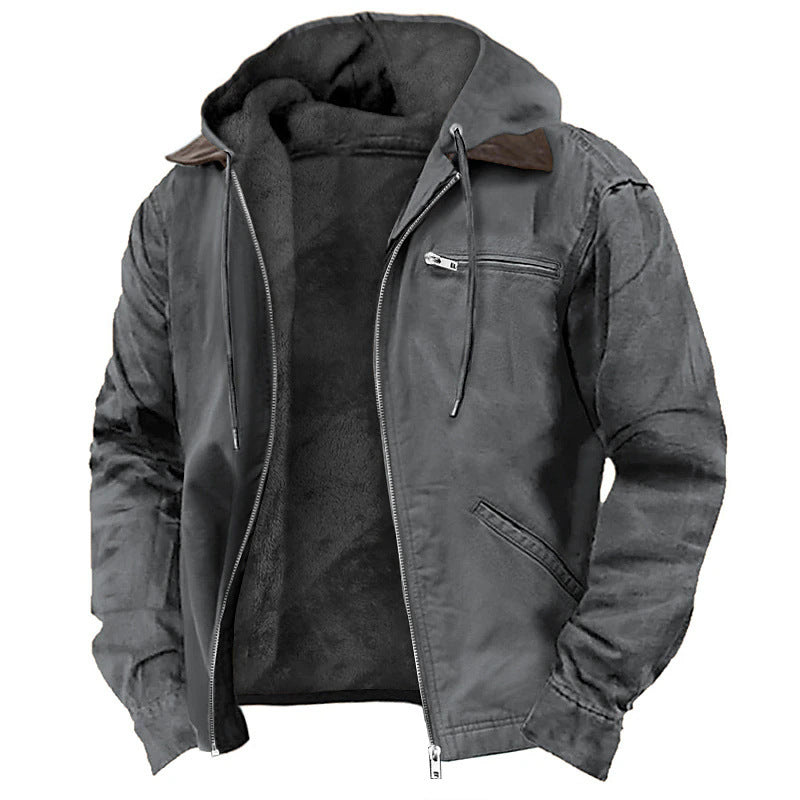 Winter Kapuzenmantel mit Taschen Mode Warme Fleece-Reißverschlussjacke Freizeit Oberbekleidung Herrenbekleidung