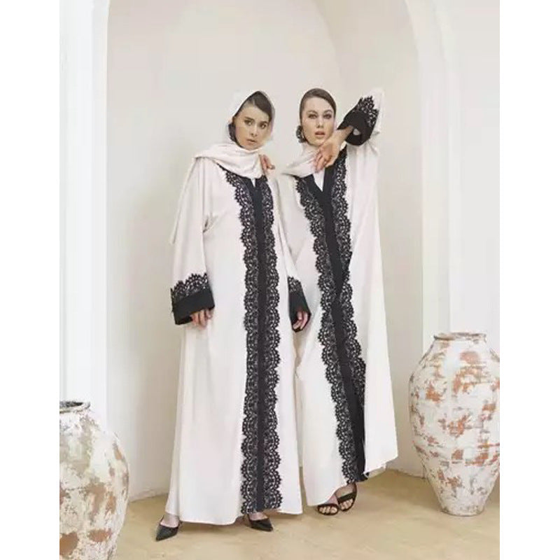 Stylish Muslim Women'S Lace Dress Cardigan Robe for Everyday Wear