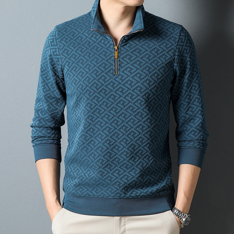 Langarm-T-Shirt mit Reißverschluss und Revers, lässiges Stehkragen-Unterhemd, Herrenbekleidung