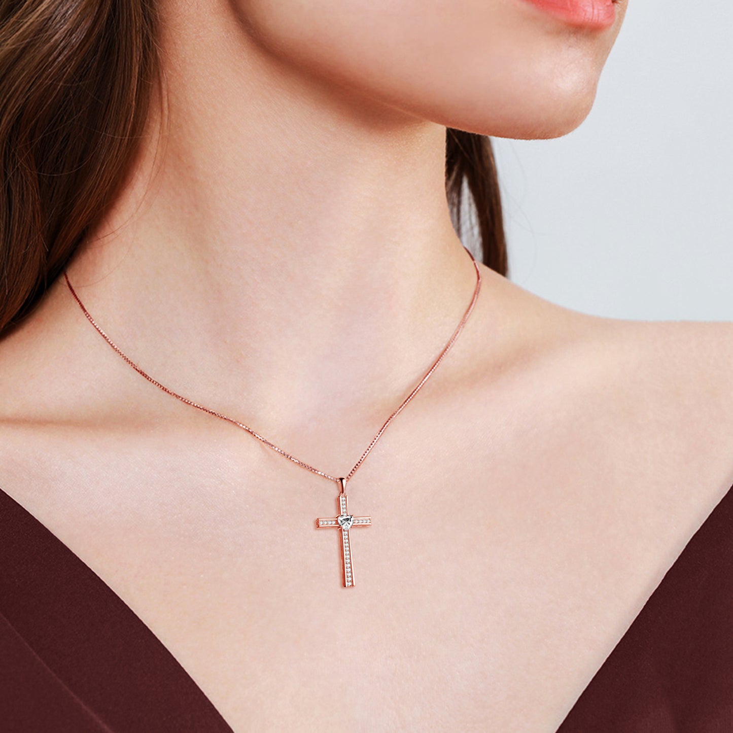 Luxury Birthstone Rose Gold Plated Cross Necklace For Women Jewelry G