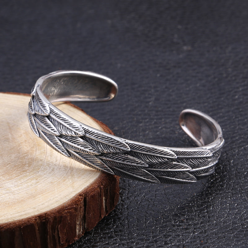 Trendy Silver Jewelry Sterling Feather Bracelet