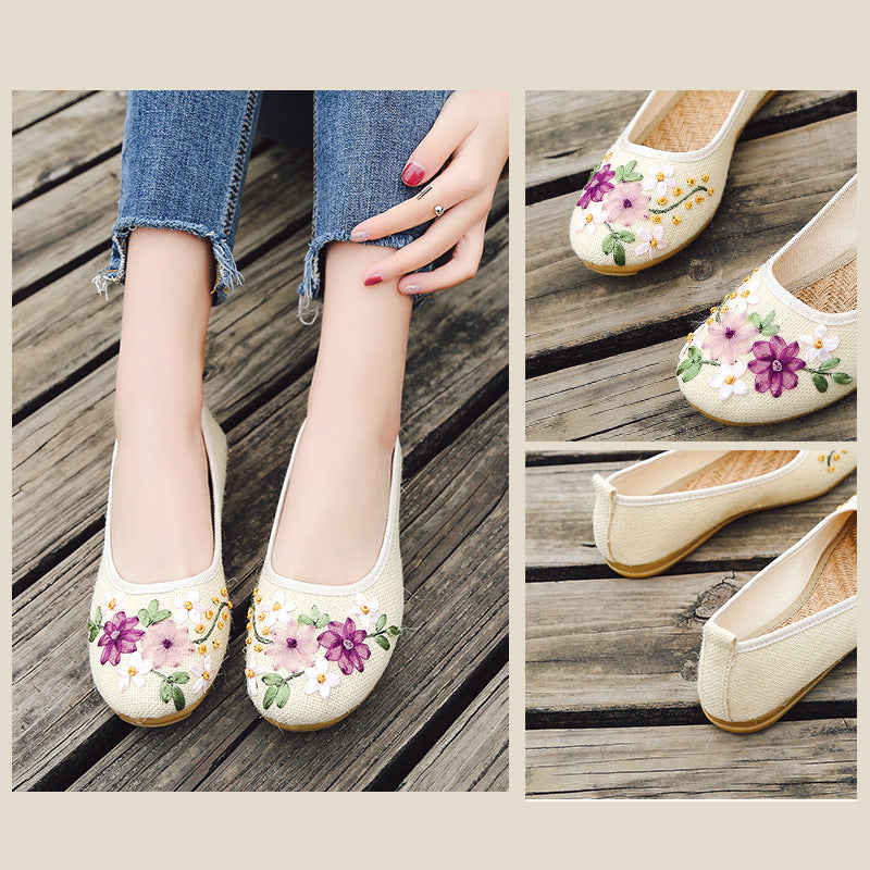 Ethnische Stil Bestickte Schuhe Flache Leinen Frauen