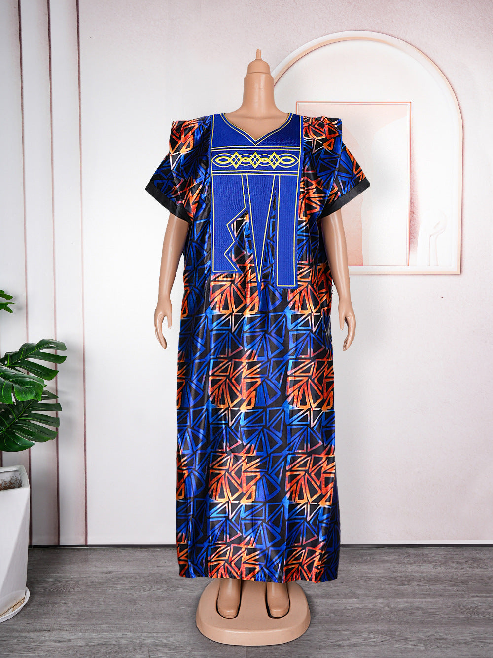 Stylish Plus Size Printed Dress Women'S Embroidery Muslim Robe for Ev